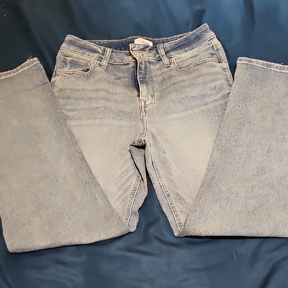 Blue Straight Leg Jeans with Faded Denim